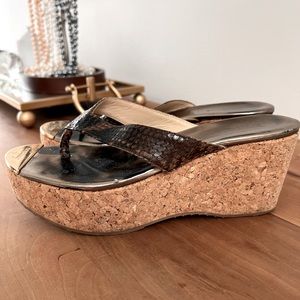 Jimmy Choo Platform Wedge Cork Thong Sandal Sz 37